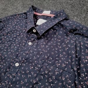 7 Diamonds Men Short Sleeve Button Up Shirt XL Navy Pink Micro Floral